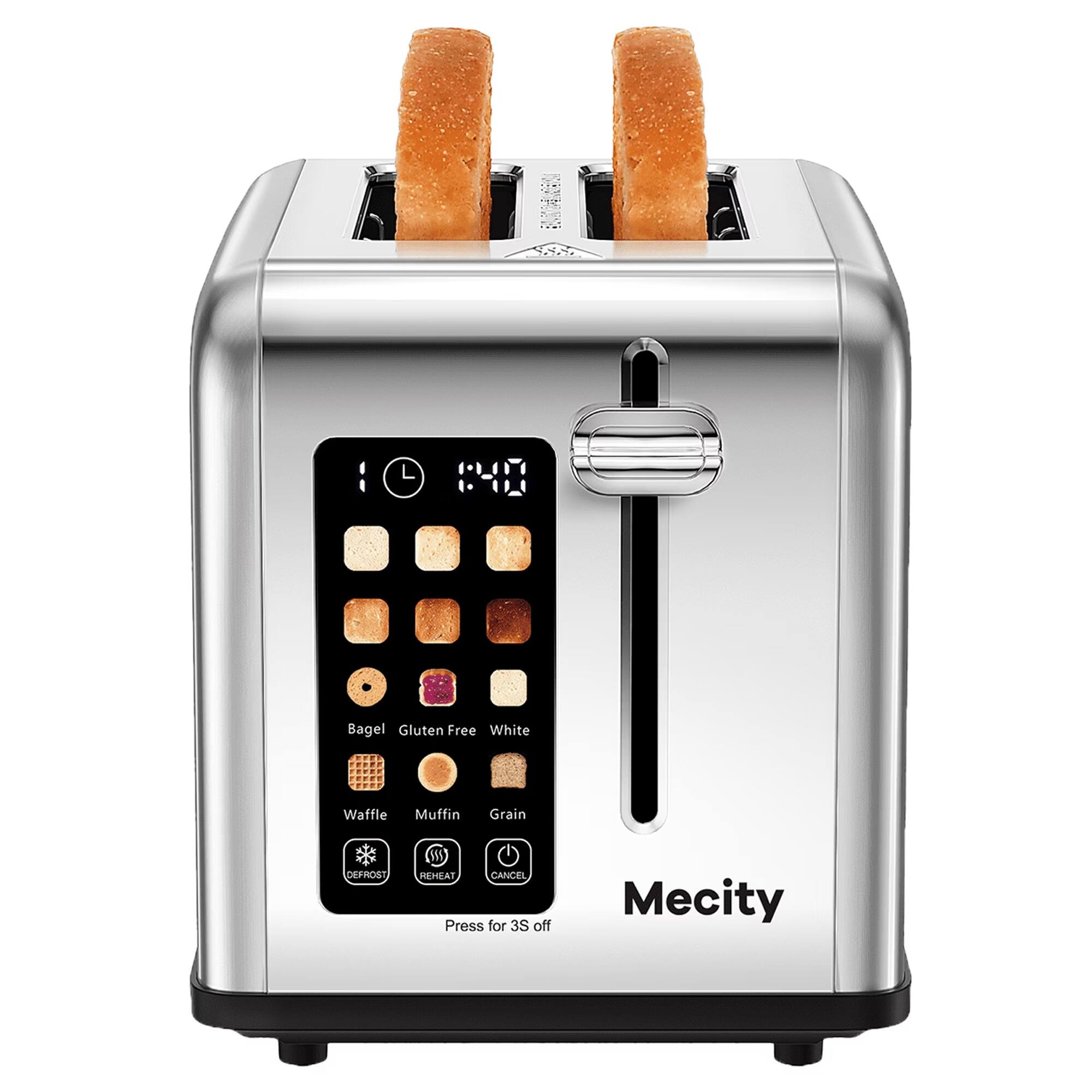 Bagel Gluten Free White  
Waffle  
Muffin  
Grain  
DEFROST  
REHEAT CANCEL  
Press for 3S off  
Mecity