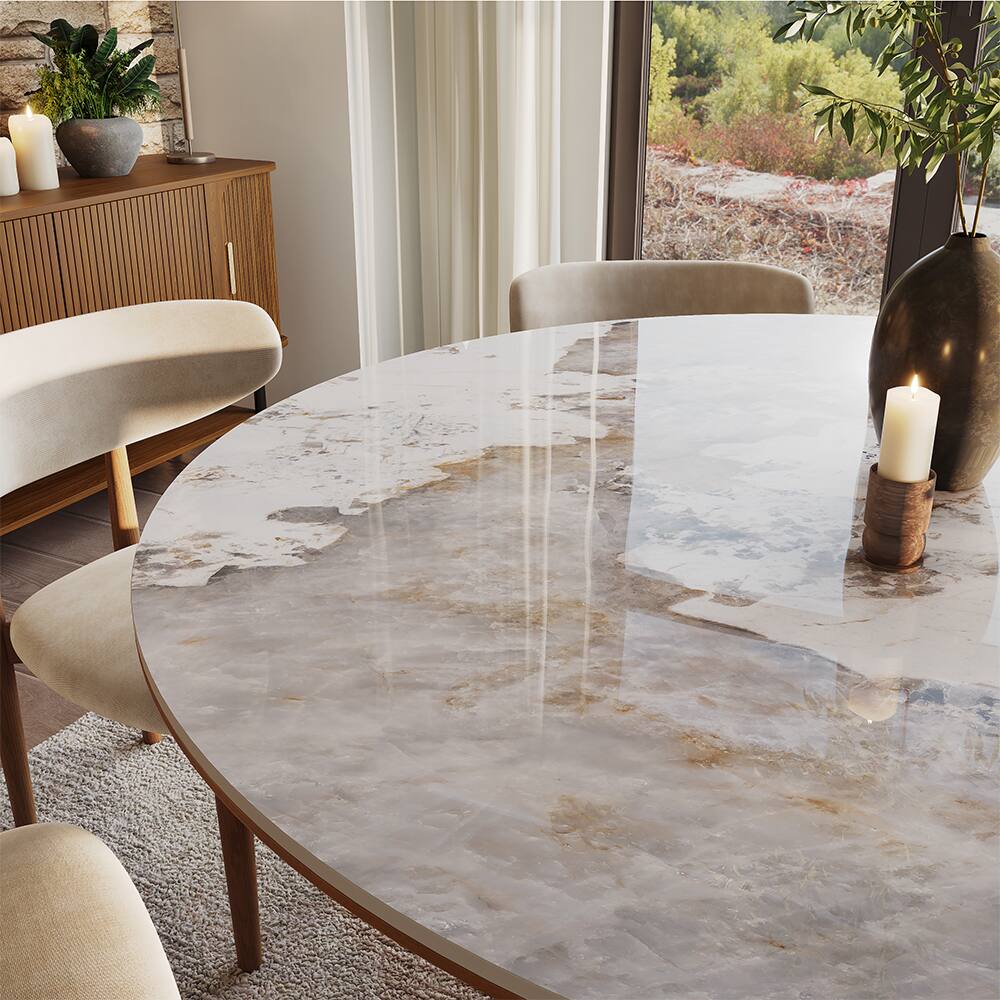 Back. POVISON - Modern 47" Round Dining Table for 4 Pandora Sintered Stone for Small Spaces, Breakfast Nooks & Apartments - Pandora.