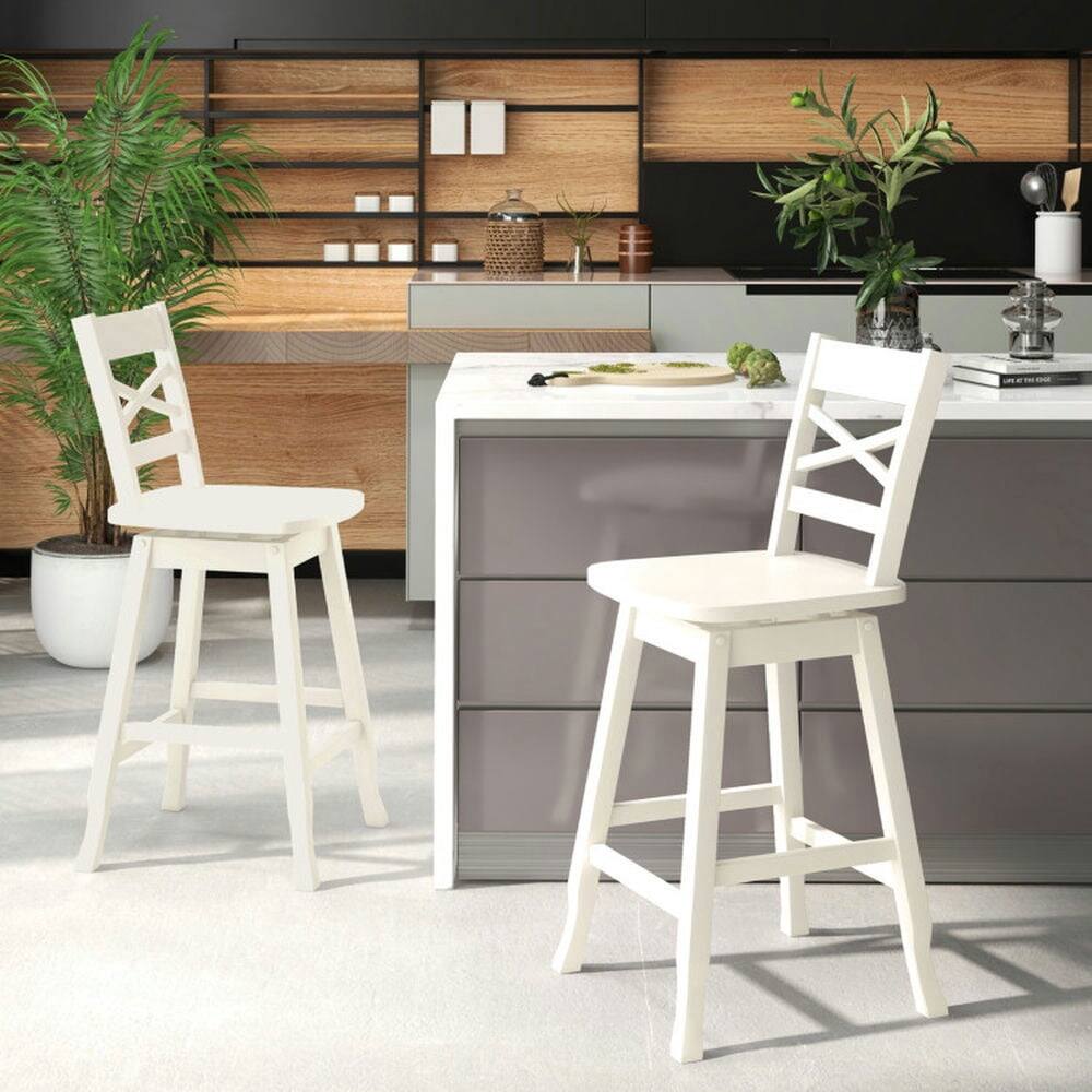 Alt View 2. Pefilos - Swivel 24-Inch Counter Height Stool Set of 2 with Inclined Backrest-White, Bar Height Stools, Counter Height Bar Stools - White.