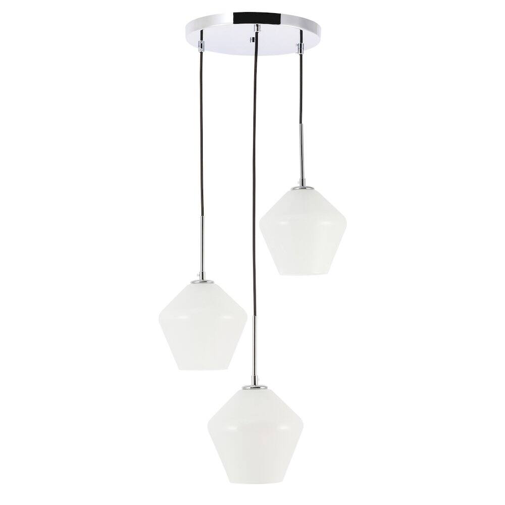 Alt View 9. Living District - Gene 3 Light Chrome And Frosted White Glass Pendant - Chrome And Frosted White Glass.