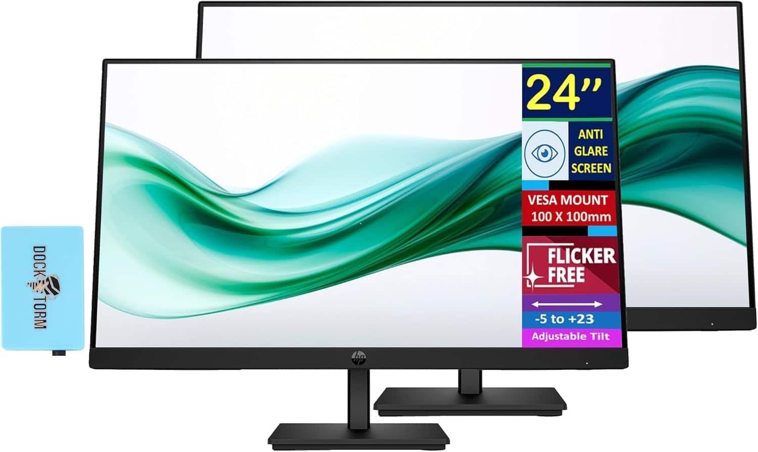 HP - Series 3 Pro 324pv 24" FHD Monitor, Anti-Glare, Flicker Free, VESA Mount, VGA & DKZ Hub, (9U5C1AA#ABA) 2 Pack - Black