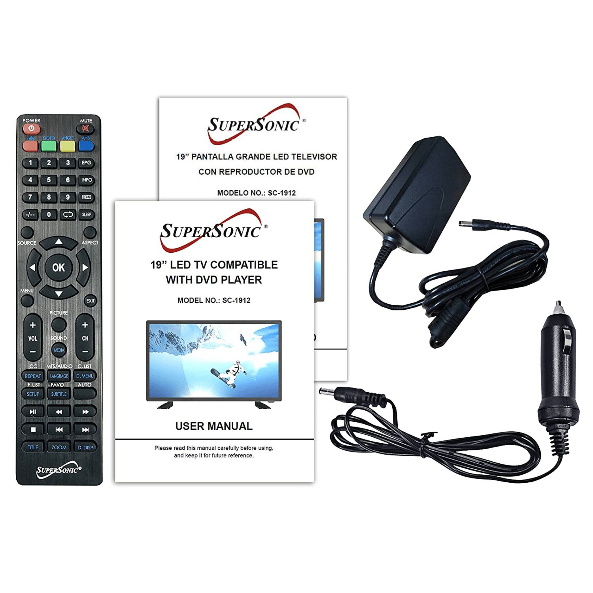 **POWER MUTE GO ANA SUPERSONIC 5 4 2 5 3 6 EPO INFO 19" PANTALLA GRANDE LED TELEVISOR CON REPRODUCTOR DE DVD 7 B S - MODELO NO.: SC-1912 de SOUKCE D C SP ASPECT SUPERSONIC MEMU OK ENI 19" LED TV COMPATIBLE WITH DVD PLAYER MODEL NO.: SC-1912 PCTUR + + VOL SCUPO CH - san - C ISAUCKO CLU REEAT LANGACA DMEMU F.L81 JAVOI AUTO SITUP SUBTLE HI 4 H H b USER MANUAL TTLE ZOOM a CAU**

Please read this manual carefully before using, and keep it for future reference.

**SUPERSONIC**

19" PANTALLA GRANDE LED TELEVISOR CON REPRODUCTOR DE DVD

MODELO NO.: SC-1912

**SUPERSONIC**

19" LED TV COMPATIBLE WITH DVD PLAYER

MODEL NO.: SC-1912

**USER MANUAL**

Please read this manual carefully before using, and keep it for future reference.