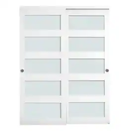 VEVOR - Sliding Closet Door, 60" (Double 31") x 80", 5-Lite Frosted Glass Bypass Sliding Doors with Hardware Kit & Floor Guide - White
