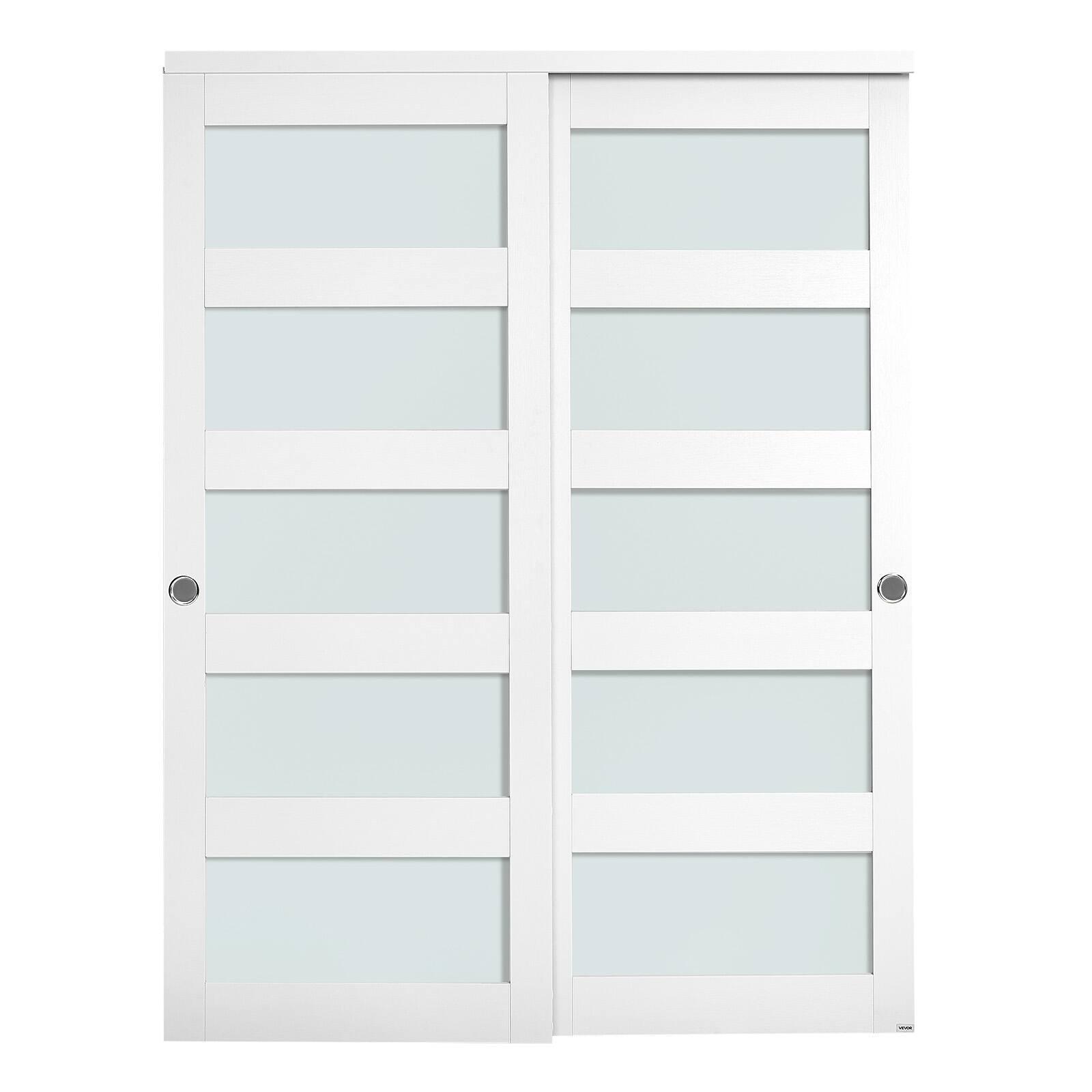 Front. VEVOR - Sliding Closet Door, 60" (Double 31") x 80", 5-Lite Frosted Glass Bypass Sliding Doors with Hardware Kit & Floor Guide - White.