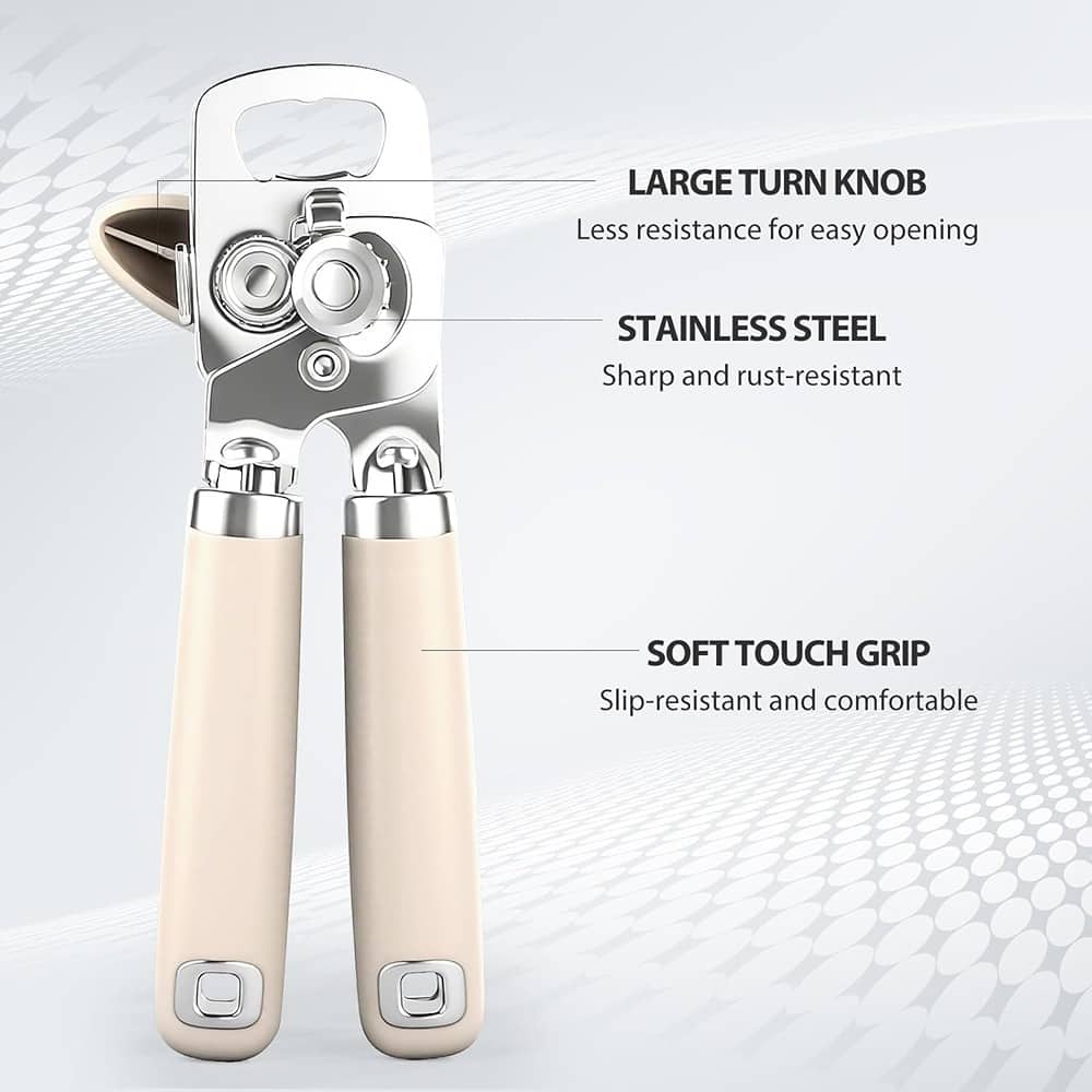 PARKER SLATER - Heavy-Duty Manual Can Opener, Stainless Steel, Soft-Touch Handle, Beige - BIEGE