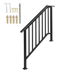 Winado - Handrails 3-Step with Straight End, Wrought Iron Stair Railing for Concrete Indoor Outdoor Steps Fits Garden Porch - Black