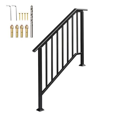 Front. Winado - Handrails 3-Step with Straight End, Wrought Iron Stair Railing for Concrete Indoor Outdoor Steps Fits Garden Porch - Black.
