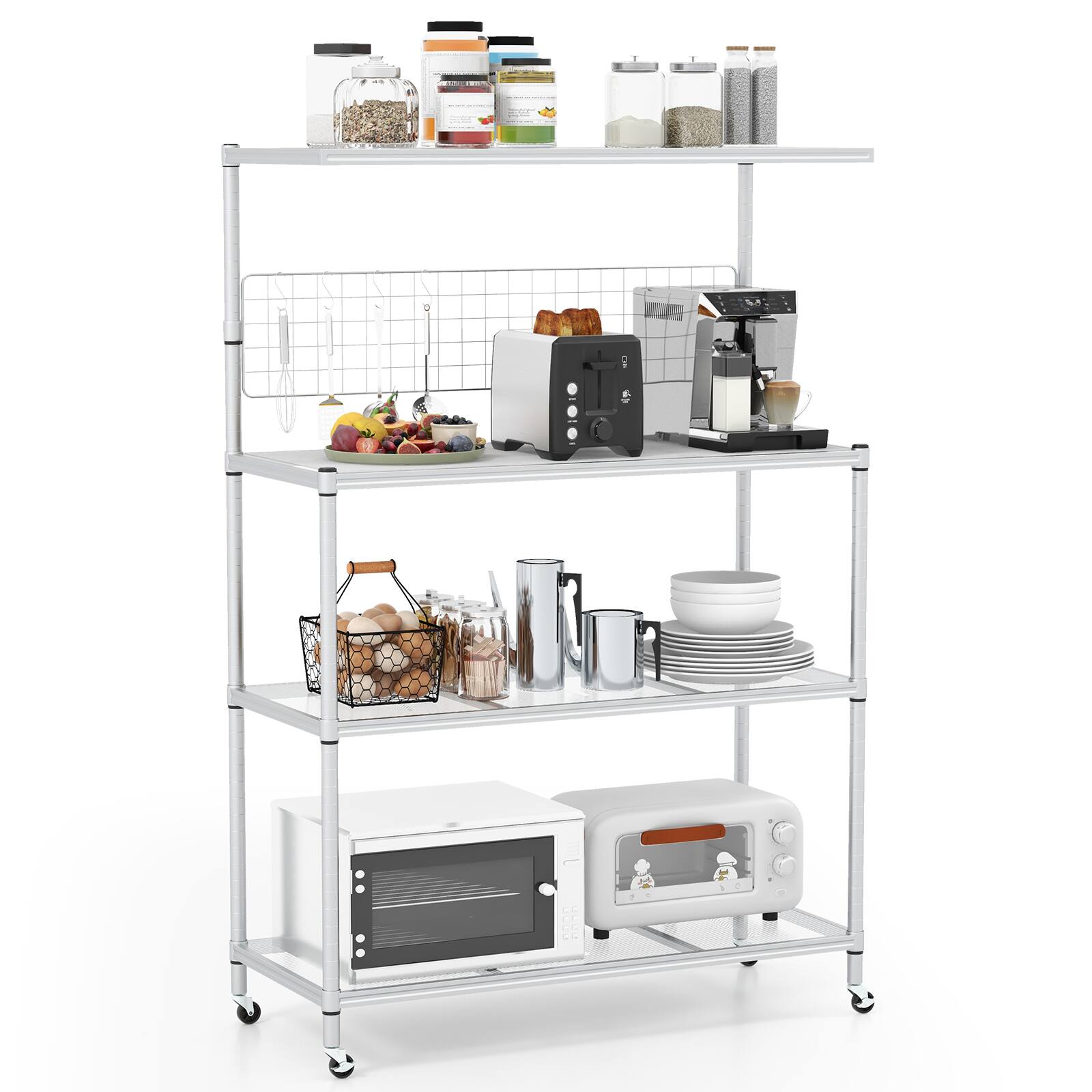 Back. SlickBlue - Mobile 4-Tier Baker’s Rack with Adjustable Storage Shelves - Silver.