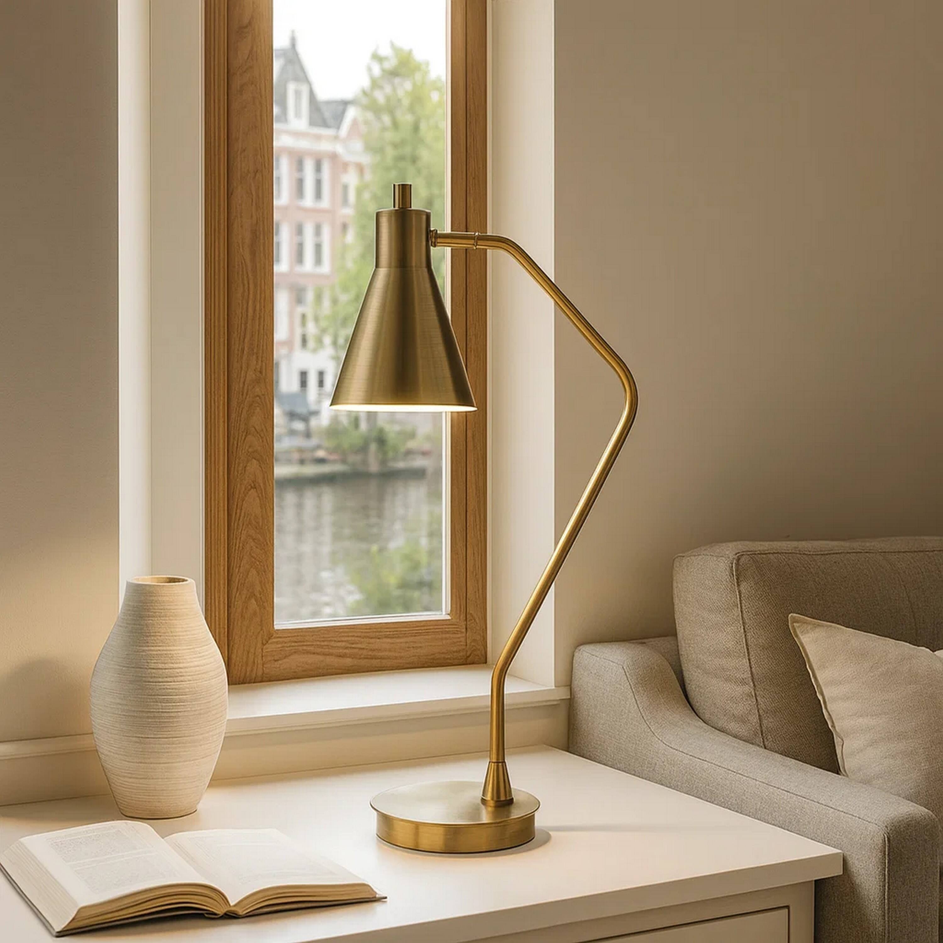 Alt View 2. Manhattan Lane - Sty 24 Inch Task Table Lamp, Swivel Shade Angled Thin Metal Pole - Brass.