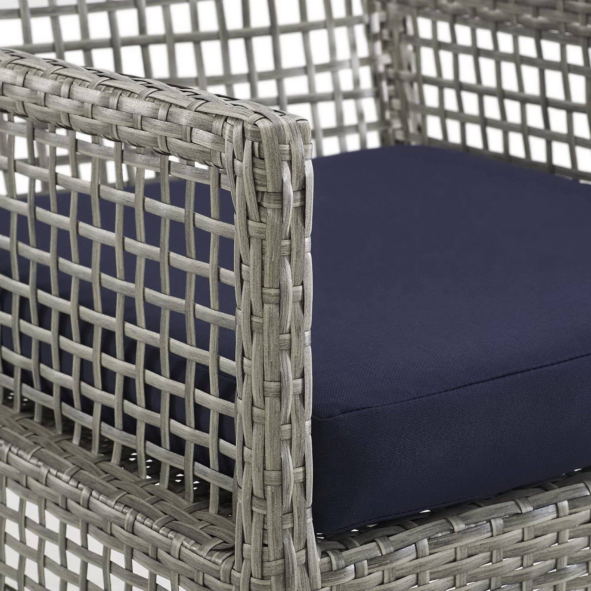 Alt View 1. Modway - Aura 7-Piece Outdoor Wicker Rattan Patio Dining Set - Gray Navy.