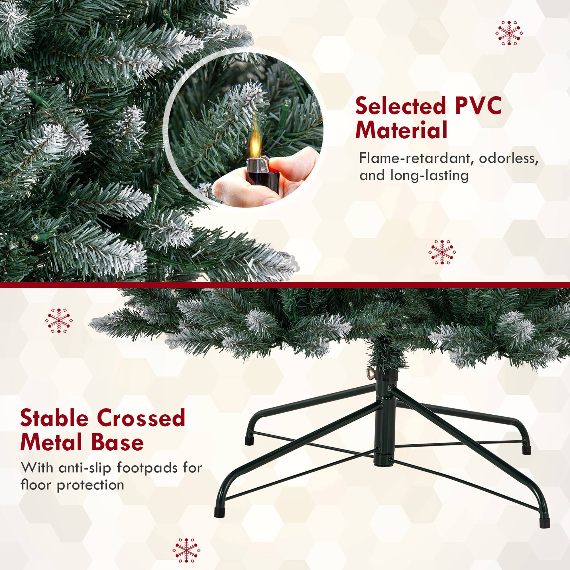 Selected PVC Material  
Flame-retardant, odorless, and long-lasting  

Stable Crossed Metal Base  
With anti-slip footpads for floor protection