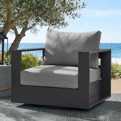 Front. Modway - Tahoe Outdoor Powder-Coated Aluminum Swivel Armchair by Modway - Gray Gray.
