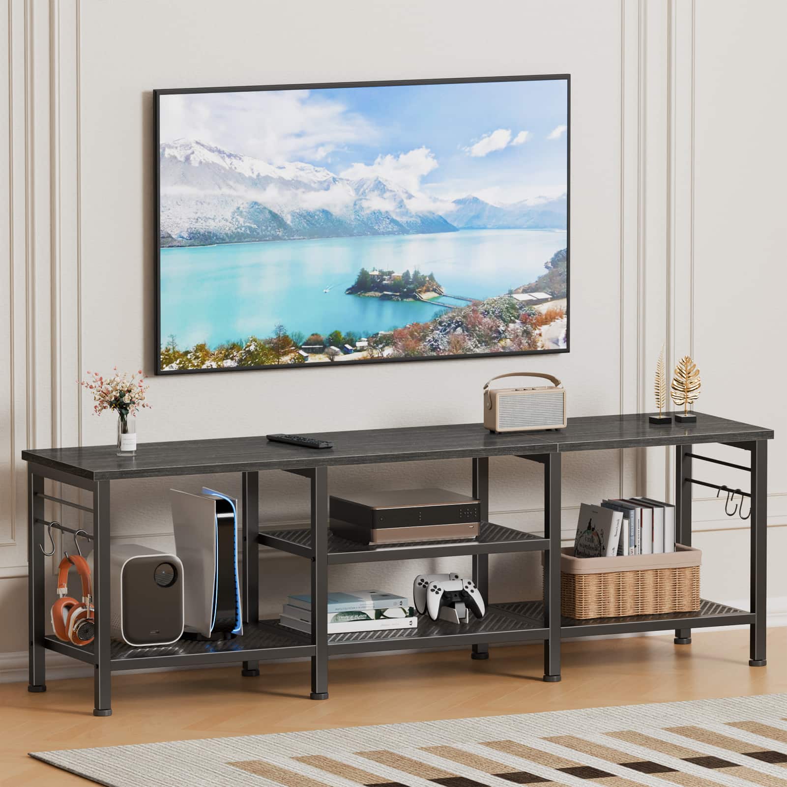 Furnulem - 55 In TV Stand for TVs up to 65 In - Gray