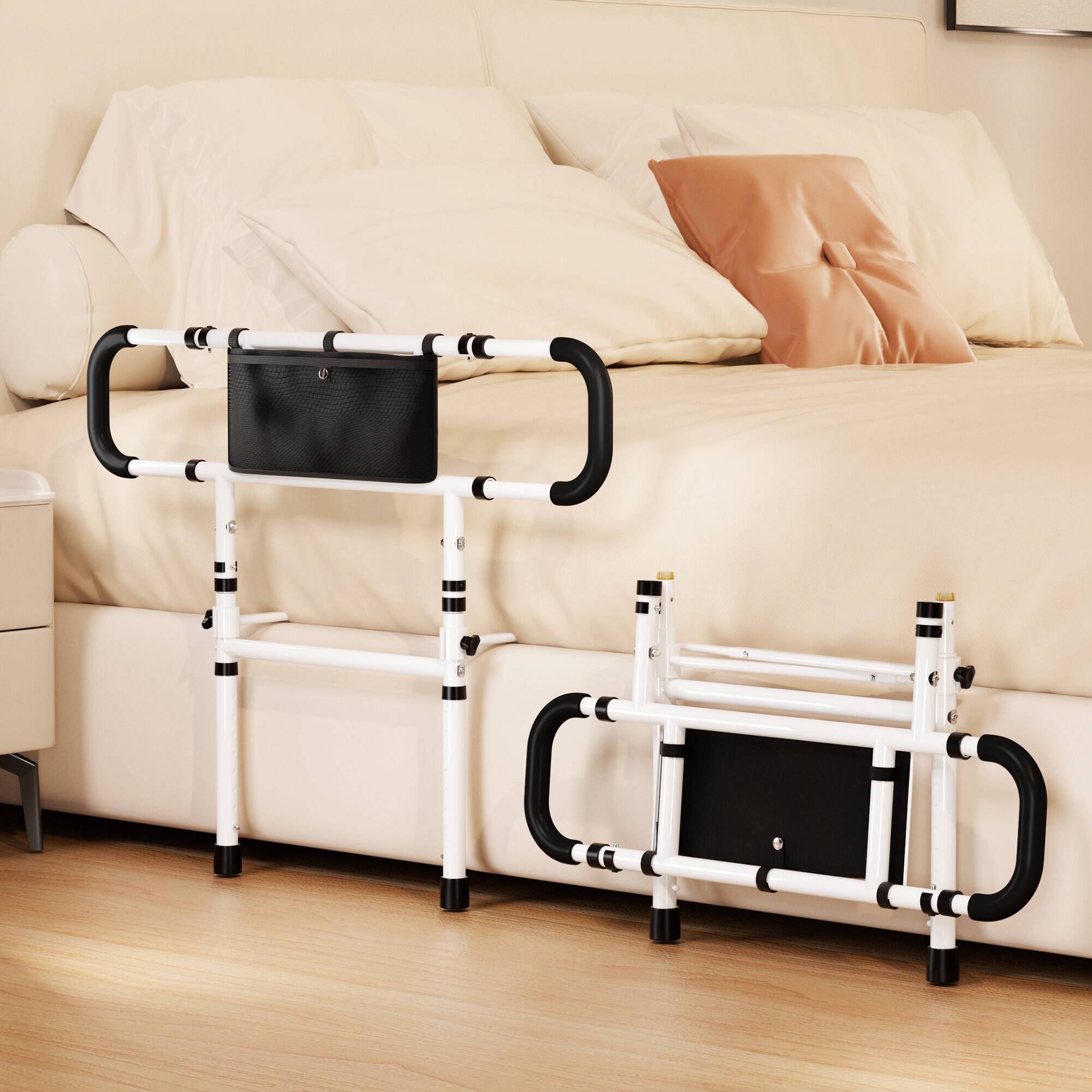 Alt View 6. Topteng - Bed Assist Rail for Elderly - 450lbs Capacity, No-Tool Installation, Foldable&Height Adjustable, Fits  Various Bed Sizes - Black.