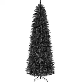 Best Choice Products - 4.5ft Artificial Holiday Christmas Pencil Tree w/ 290 Tips, Metal Base - Black