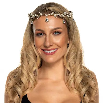 Front. Underwraps - Leaf Metal Crown With Clear Jewels Adult Costume Accessory - Multi-Colored.