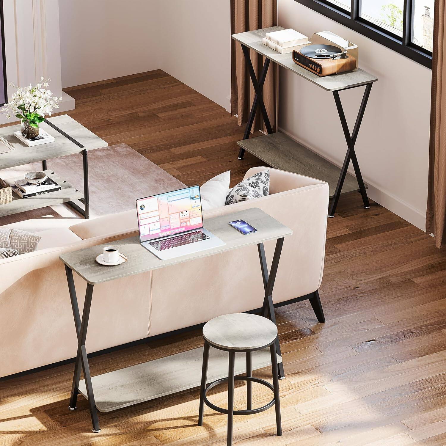 Alt View 1. Acekool - Narrow Console Table, 2-Tier Farmhouse Sofa Table with Shelves - Grey.