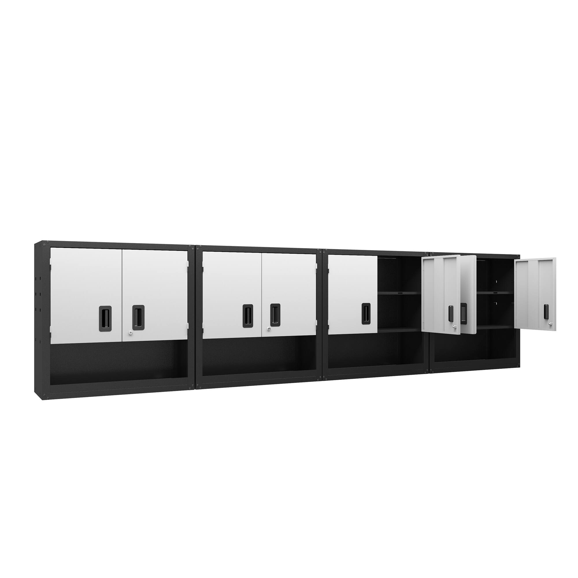 Angle. TinyHomie - Set of 4 Garage Wall Metal Cabinet with Locking 3/4 Doors and Adjustable Shelf, Floating Upper Storage Cabinet in Gray - Gray+Black.
