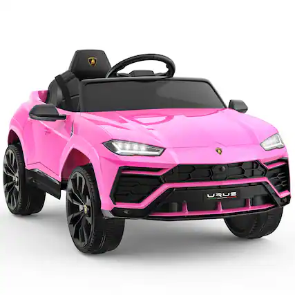 Front. FIRST RIDE ON - Licensed Lamborghini Toy Car for Kids, 12V Electric Car with Remote Control, Ride On Car with MP3 Player & LED Lights - Pink.