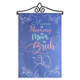 G128 - Combo Garden Flag Hanger 14.2 in with 12x18 in Double-Sided Blockout Garden Flag 'Mama to Mommy to Mom to Bruh' - Blue