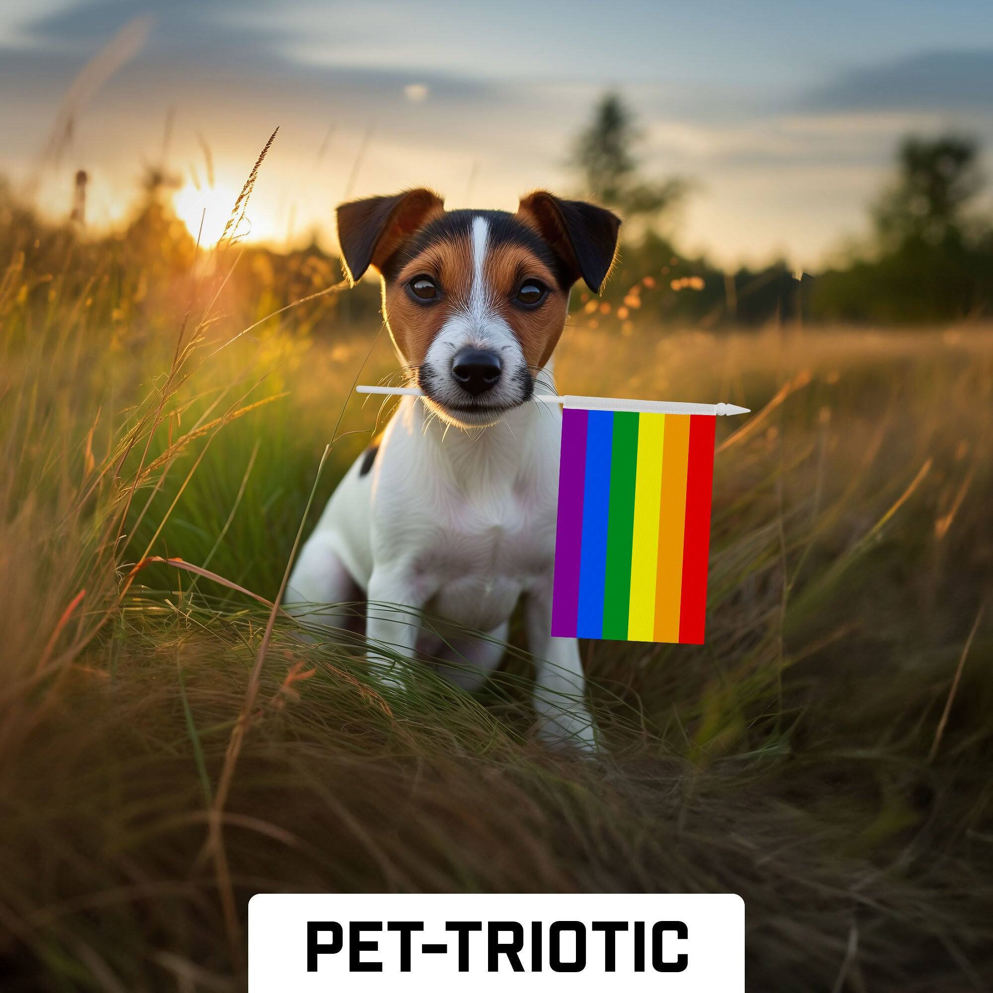 Alt View 3. G128 - Handheld LGBT Rainbow Pride Stick Flags 4x6 Inch Printed 150D Polyester 10 Pack - Rainbow.