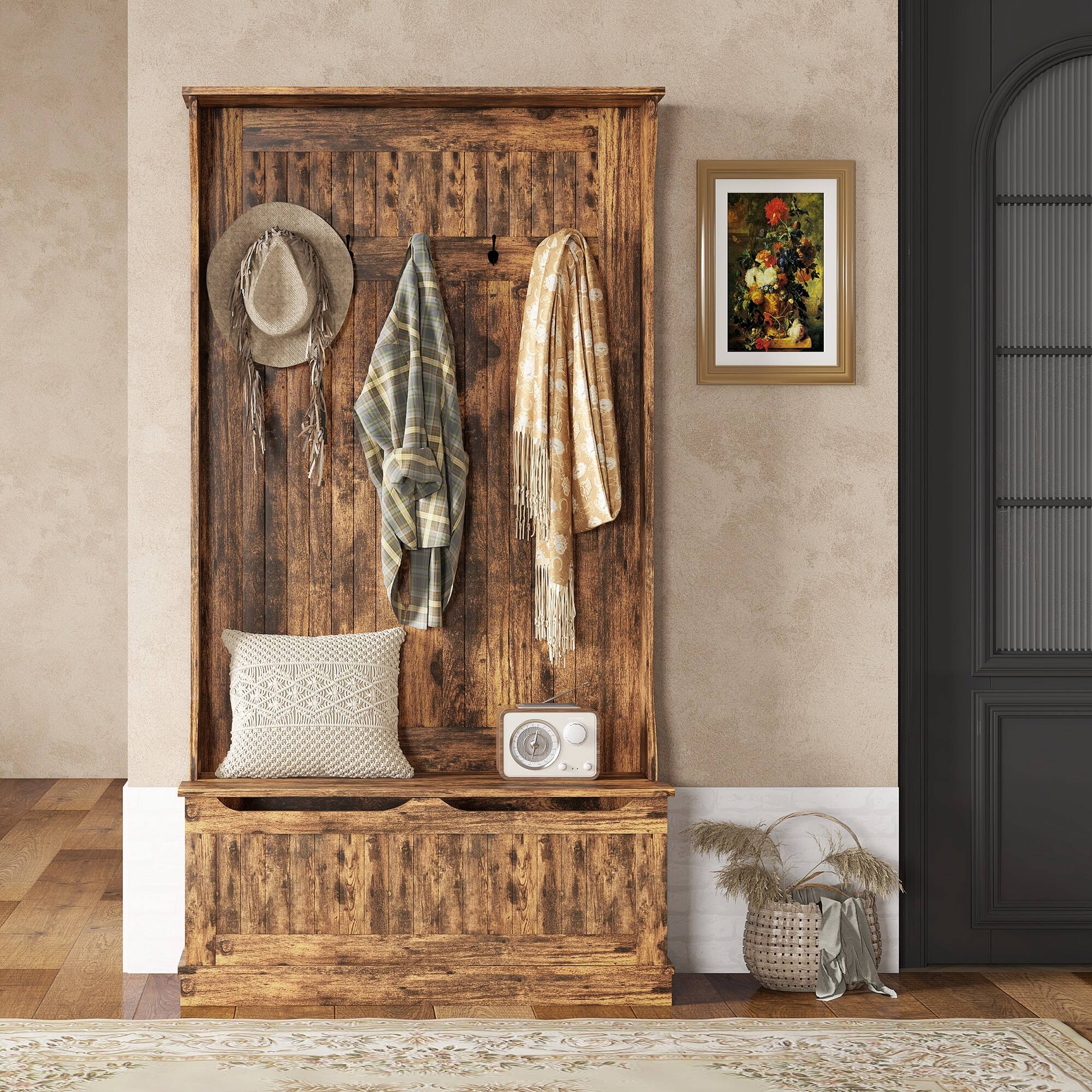 Alt View 8. Homcom - 3-In-1 Hall Tree with Shoe Storage, Standing Coat Rack with Shoe Bench, Entryway Organizer with Five Hooks - Rustic Brown.