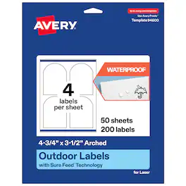 Avery - Waterproof Arched Labels, 4.75" x 3.5", 200 Total - White