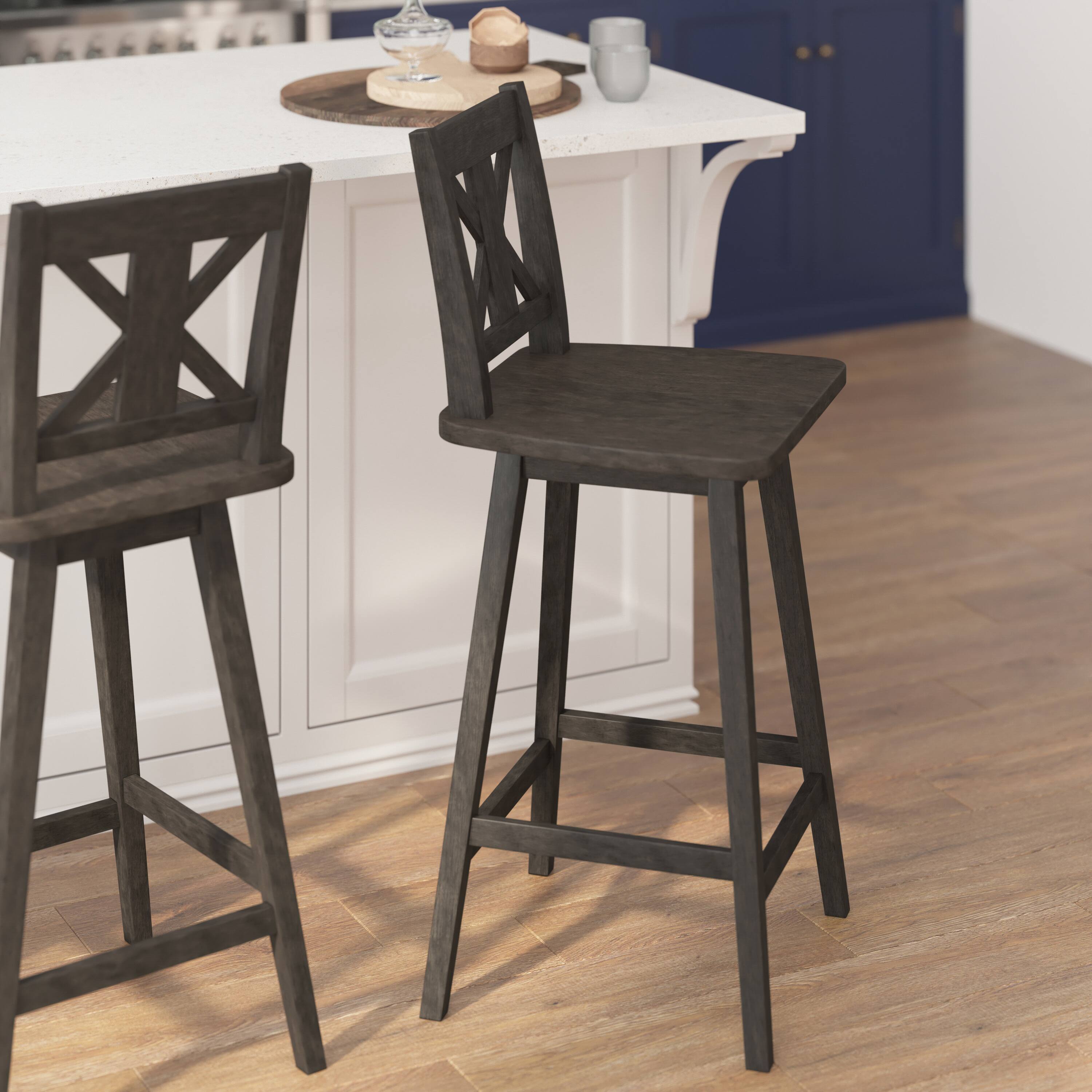 Alt View 3. Flash Furniture - Gwendolyn Commercial Grade Solid Wood Modern Farmhouse Swivel Bar Height Barstool in Gray Wash Walnut - Gray.
