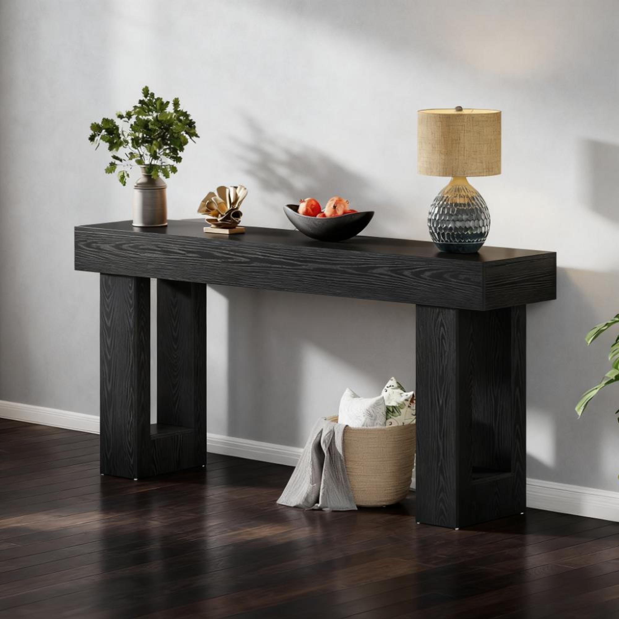 Angle. GOODSILO - Farmhouse Style Solid Wood Console Table for Living Room Entryway Hallway Sofa Behind Couch - Black.