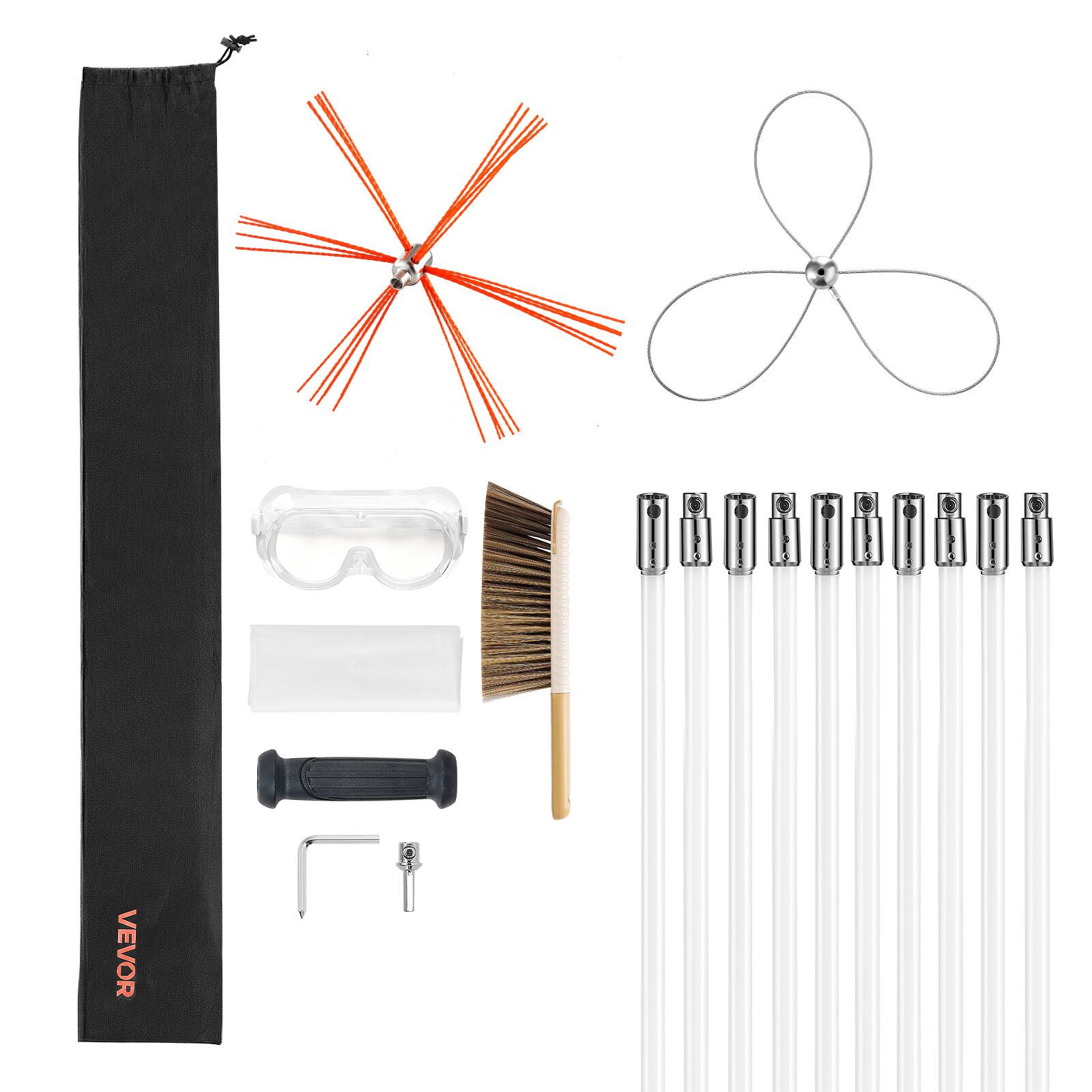 Alt View 5. VEVOR - 33 ft Extendable Chimney Cleaning Kit with Dual Brush Heads, Includes Brush & Goggles, Suitable for Square - White.