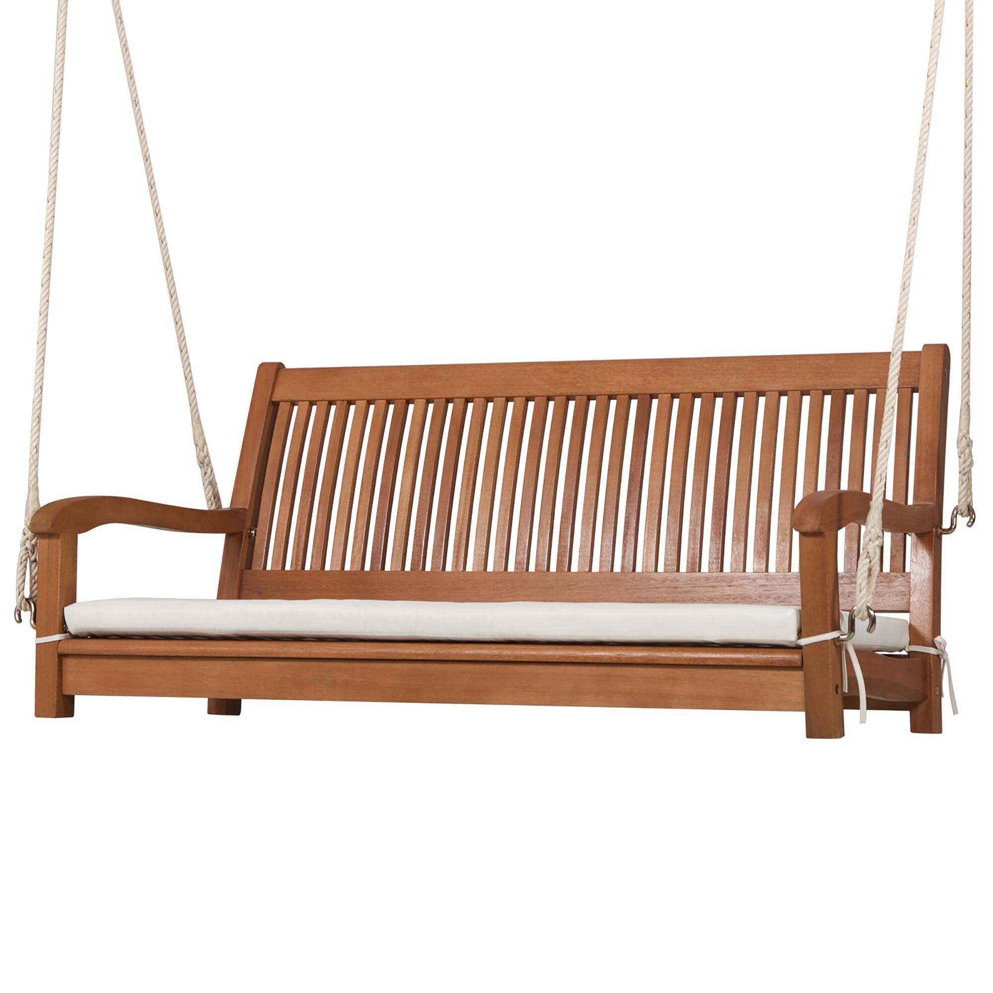 Alt View 9. Costway - Costway 2-Person Hanging Porch Swing Wood Bench with Cushion Curved Back Outdoor - Natural.