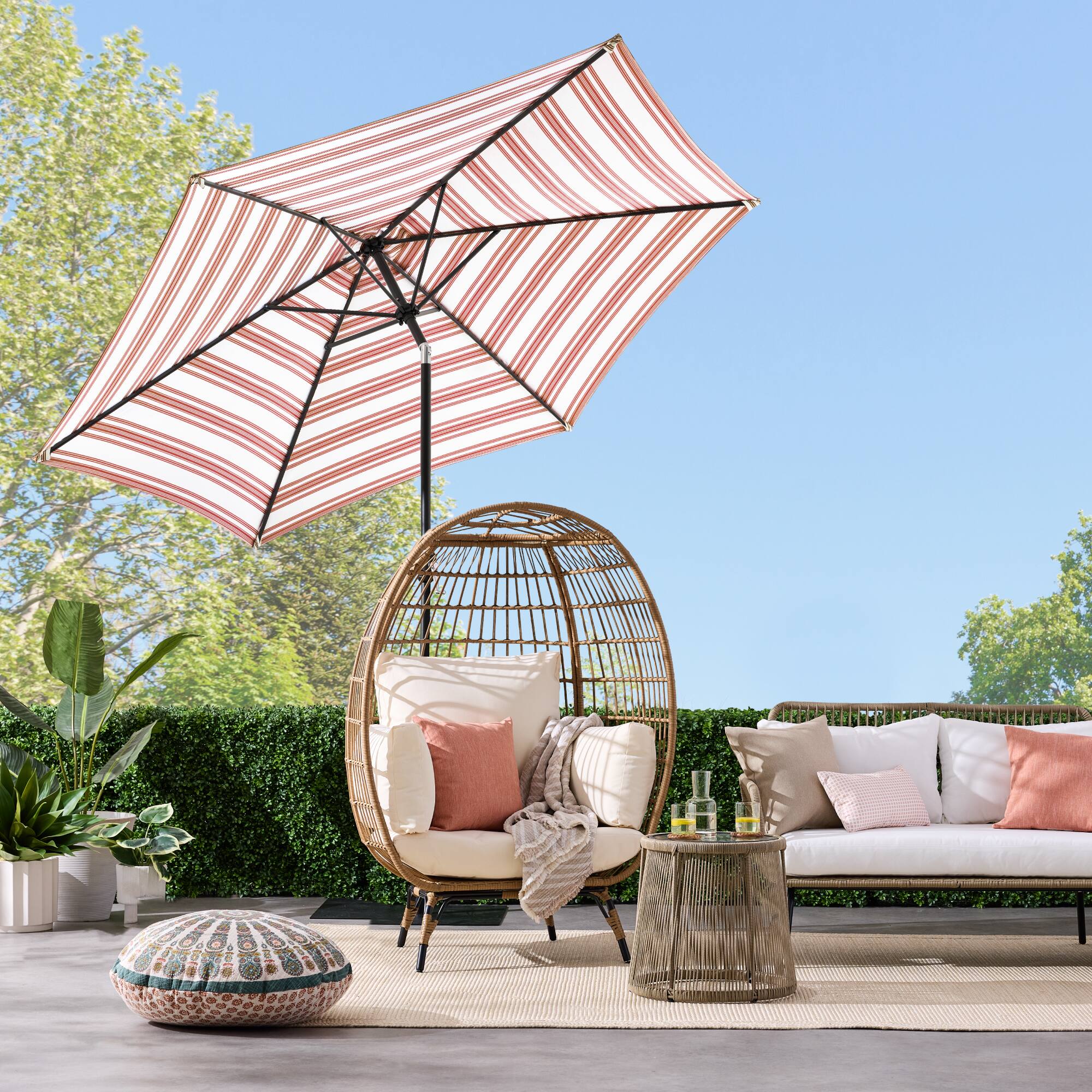 4 seat patio set with umbrella Lark 7 Piece Outdoor Patio Table Set with 4 Synthetic Teak Stackable  Chairs, Lark 3Lark 5" Square Table & Umbrella with Base