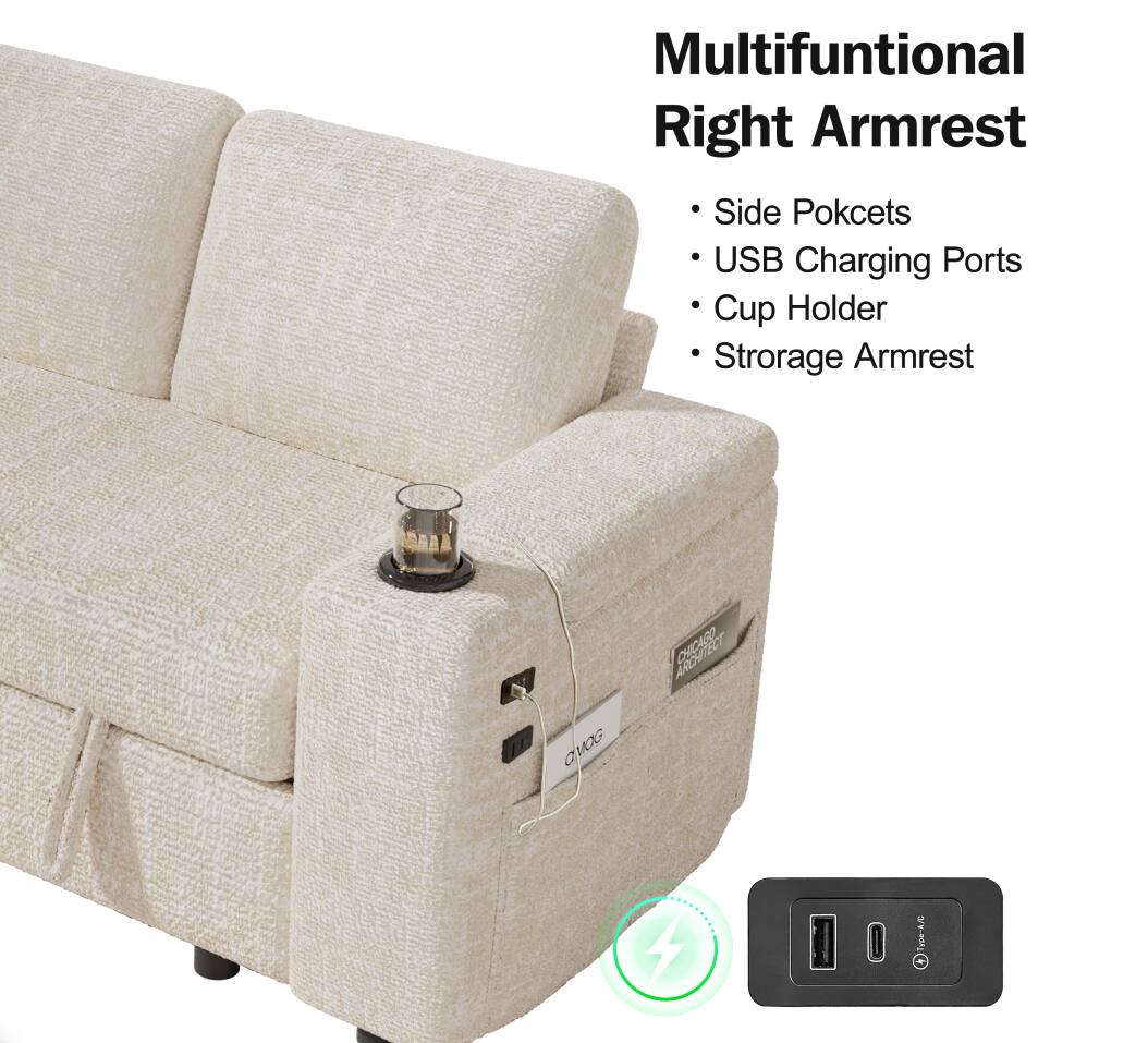Multifunctional Right Armrest  
- Side Pockets  
- USB Charging Ports  
- Cup Holder  
- Storage Armrest  

ARCHITECT a WG Type-ACC