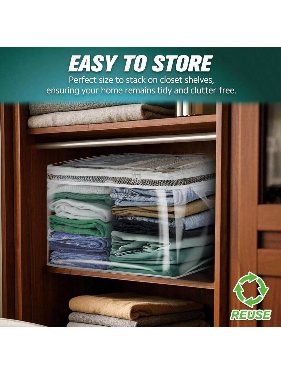 EASY TO STORE  
Perfect size to stack on closet shelves, ensuring your home remains tidy and clutter-free.  
REUSE