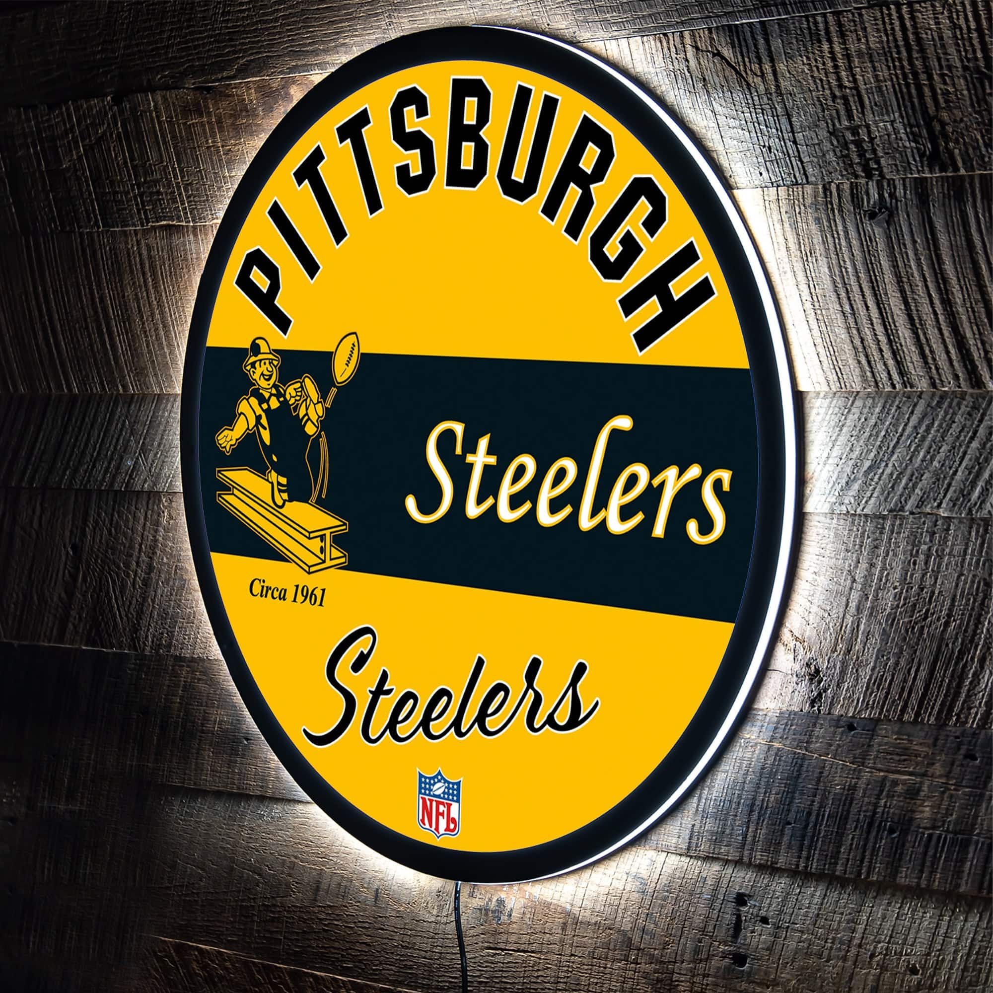 Evergreen Enterprises - Pittsburgh Steelers 23" LED Retro Logo Round Wall Sign - Multicolor
