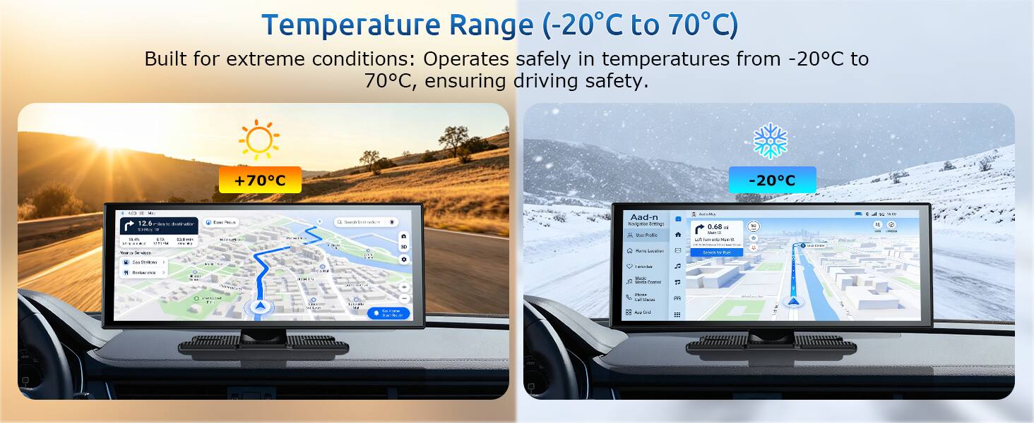 Temperature Range (-20°C to 70°C)

Built for extreme conditions: Operates safely in temperatures from -20°C to 70°C, ensuring driving safety.