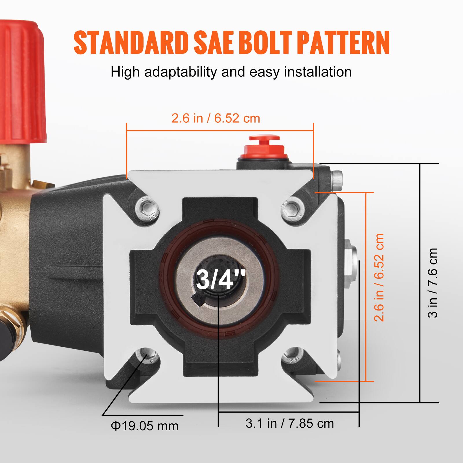STANDARD SAE BOLT PATTERN  
High adaptability and easy installation  

- 2.6 in / 6.52 cm  
- 3/4"  
- 3 in / 7.6 cm  
- 3.1 in / 7.85 cm  
- 19.05 mm