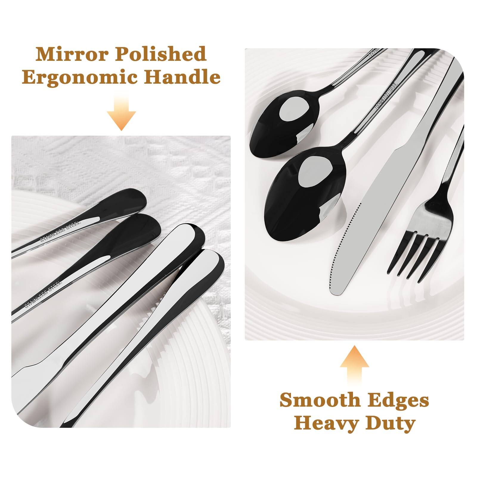 Mirror Polished Ergonomic Handle  
Smooth Edges Heavy Duty