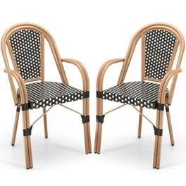 Pefilos - Hand-Woven PE Wicker Outdoor French Bistro Chairs Set of 2, Seating & Patio Chair for Outdoor as Garden, Yard - Black