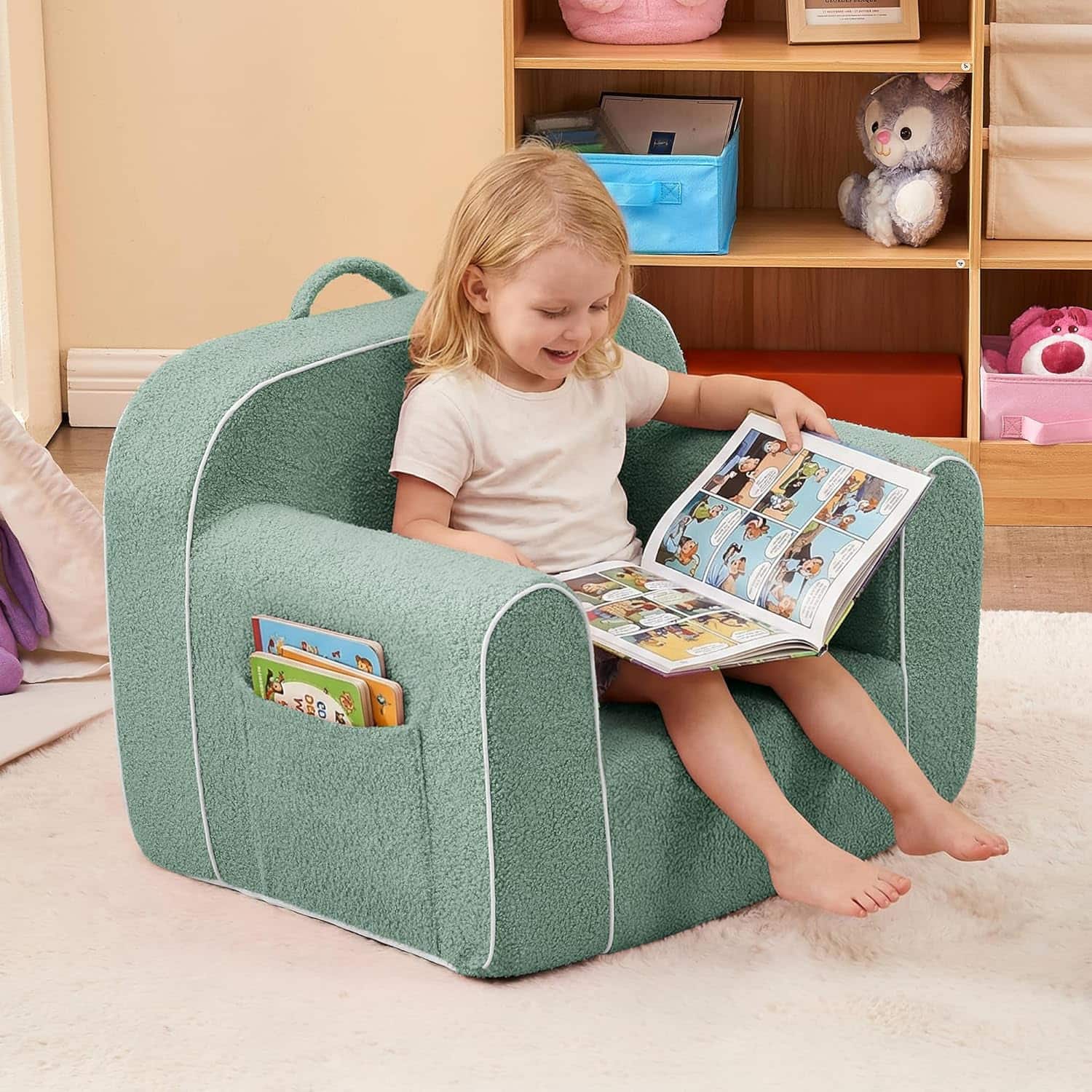 FERPIT - Portable Kids Sofa Toddler Couch with Anti-slip Base and Removable Cover, Mint Green, Medium - Mint Green price history on PriceWatchPro