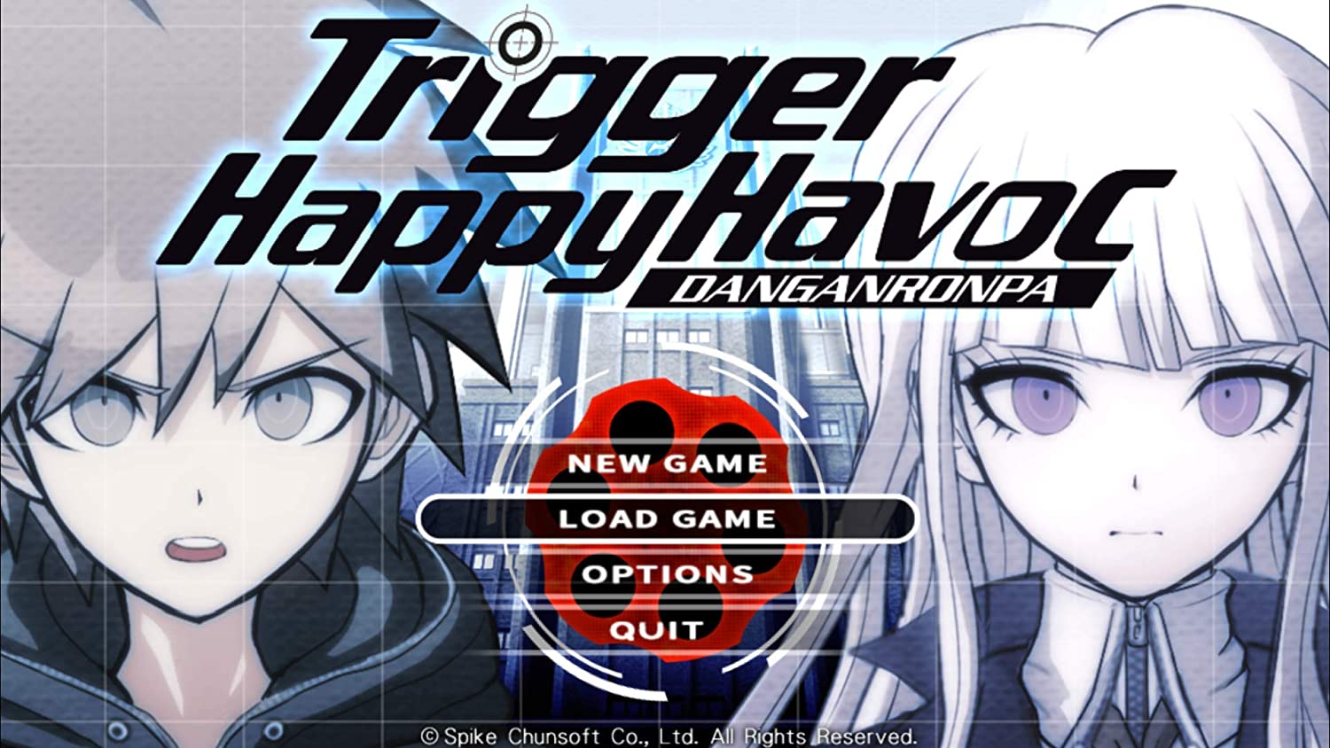 Trigger Happy Havoc  
Danganronpa  

NEW GAME  
LOAD GAME  
OPTIONS  
QUIT  

© Spike Chunsoft Co., Ltd. All Rights Reserved.