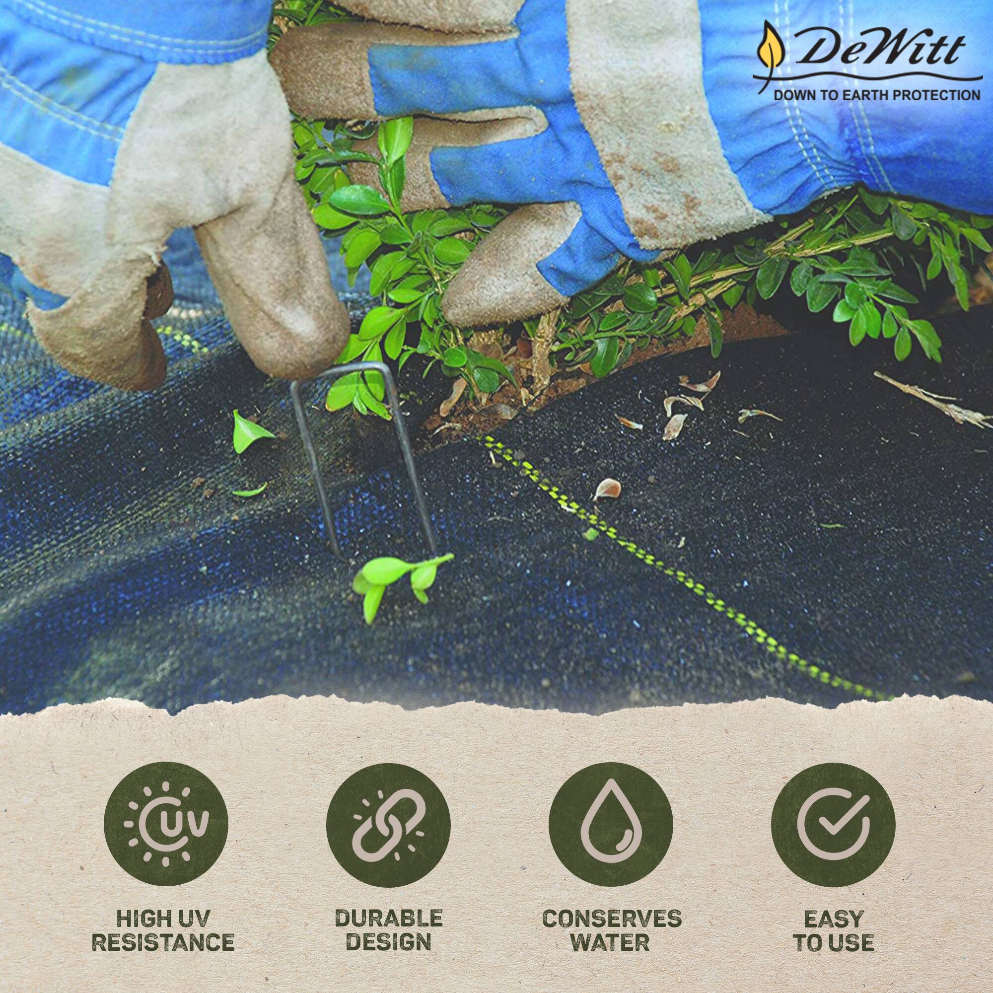 DeWitt  
DOWN TO EARTH PROTECTION  

HIGH UV RESISTANCE  
DURABLE DESIGN  
CONSERVES WATER  
EASY TO USE