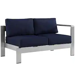 Outdoor Escape - Outdoor Left-Arm Corner Sectional Loveseat - Aluminum Frame, Cushioned Seating - Silver
