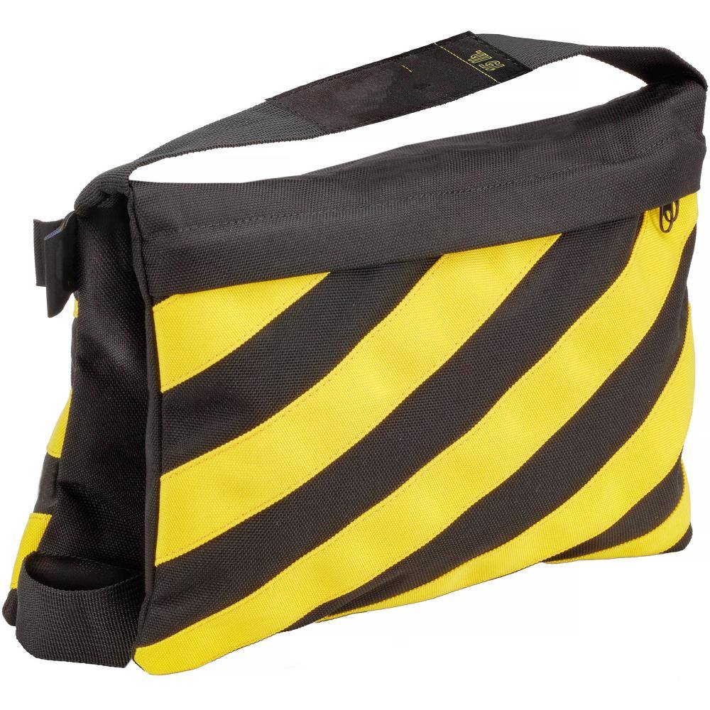 Lectronify - 15 lb Filled Caution Stripe Saddle Sandbag, Cordura Nylon Water-Resistant Counterweight with Double Zipper and Handles - Black