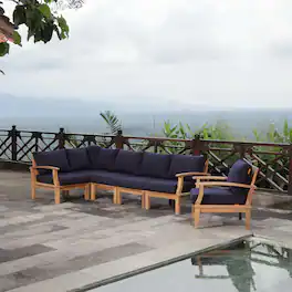 Marina 6 Piece Outdoor Patio Teak Set by Modway - Natural Navy