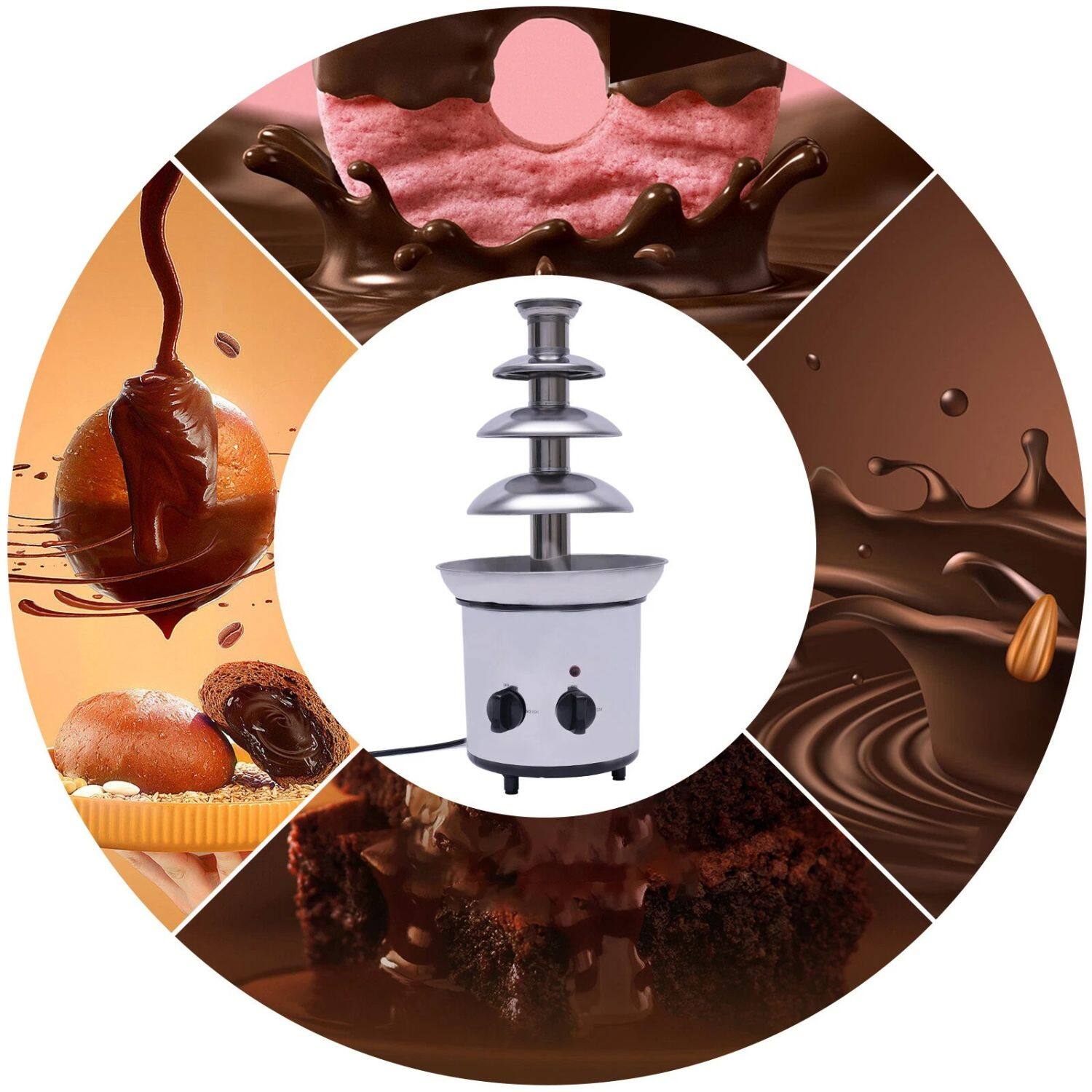Angle. Stock Preferred - 4-Tier Stainless Steel Chocolate Fountain Machine - Stainless Steel/Silver.
