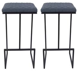 LeisureMod - Quincy Modern Quilted Leather Bar Stool with Black Metal Frame Counter Height Chair Set of 2 - Peacock Blue