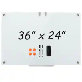 Costway - 36 x 24 Inches Glass Whiteboard with Eraser, Removable Tray, 2 Markers, 4 Magnets - White