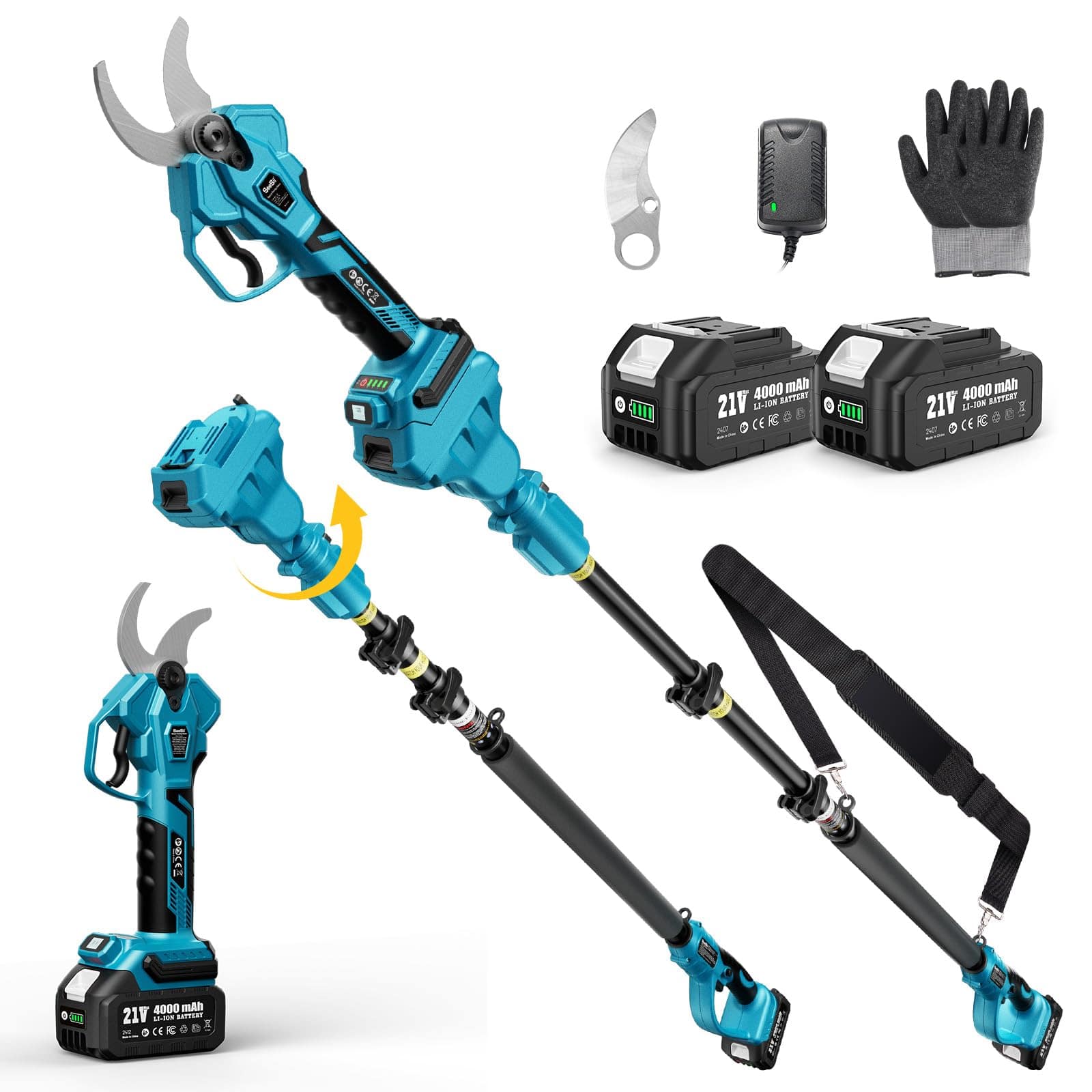 JETRANSPORT - Electric Pruning Shears For Gardening: 1.8" Cordless Power Pruner - Brushless Dual 4.0ah 4 Levels Adjustable - 1.8'' Pole Electric Pruner