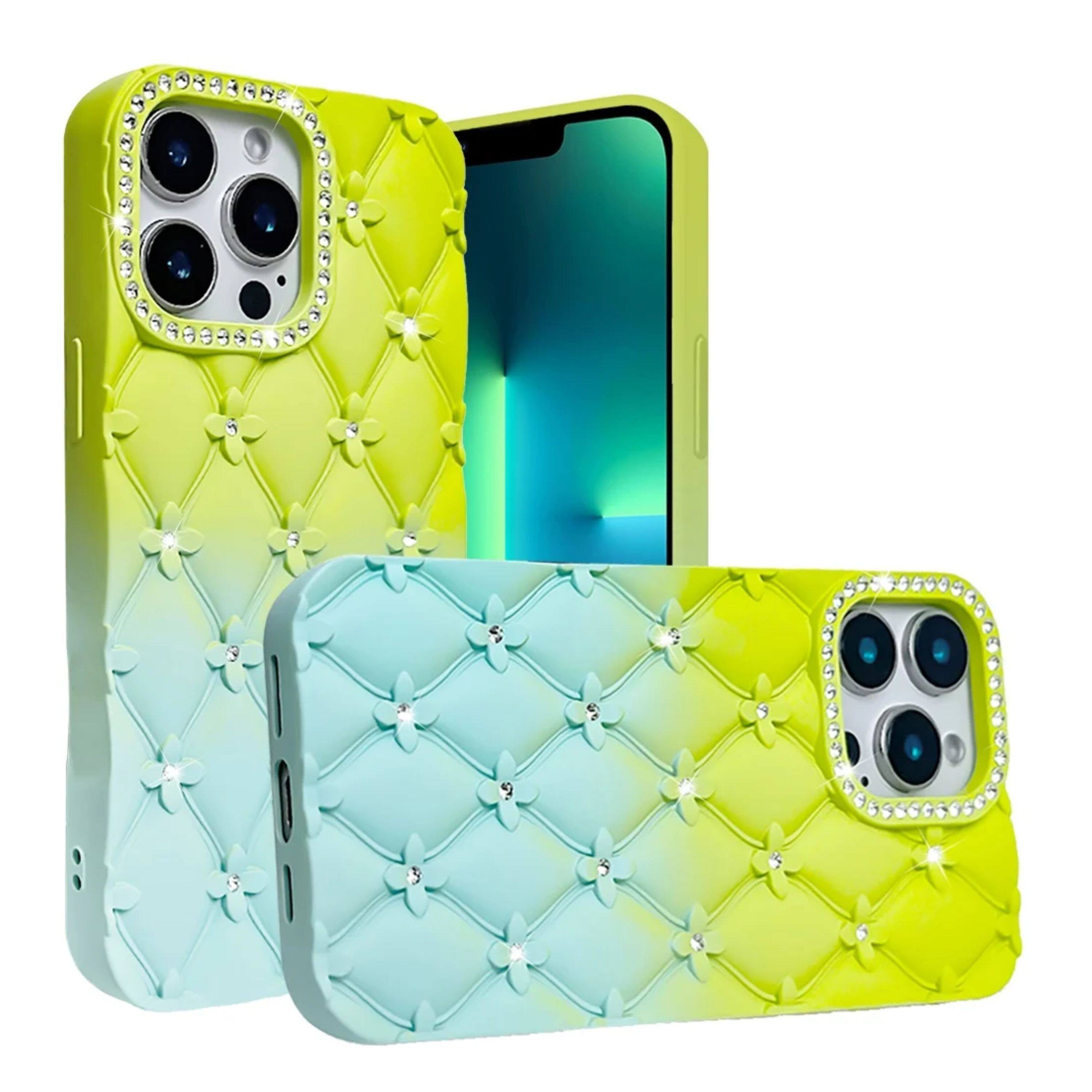 Front. Kitcheniva - Shockproof Diamond Quilted Pattern Phone Case For iPhone 13 Pro Max Light Green/Teal - Light Green/Teal.